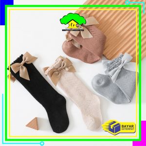 MI-P304 Kaos Kaki Panjang Anak Perempuan Model Pita Lucu Anti Slip / Kaus Kaki Bayi Korea Bahan Lembut Ribbon Baby Socks import