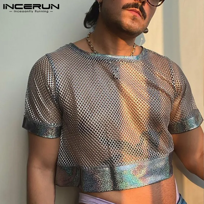 Perfectly] Western Style INCERUN Men Short Sleeve See Through Mesh