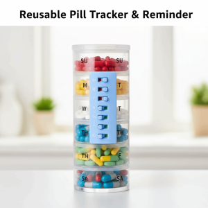 OOG Color-Coded Indicators Reusable Pill Tracker Anti-Slide Design Curved-Back Pill Reminder Durable Elderly Friendly Medicine Tracker Personal Care
