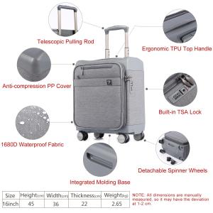 Uniwalker Business Suitcase Travel Luggage Cabin Size 16 Inch Trolley standard Edition Men Women & Student Multi Purpose Luggages TSA Password Lock Draw-bar Box Portable Durable Light Weight (Grey)