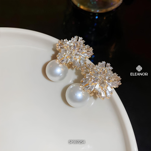 Bông tai cô dâu nữ chuôi bạc 925 Eleanor Accessories đính đá khuyên tai ngọc trai nhân tạo phụ kiện trang sức 7254