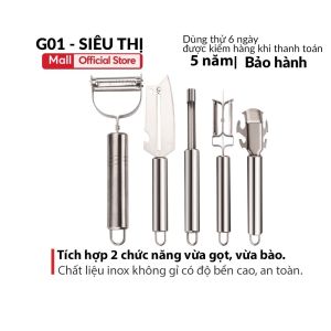 Bộ 5 món dao bếp inox đa năng gọt rau củ quả gọt vỏ bào sợi bền bỉ không gỉ tiện lợi an toàn