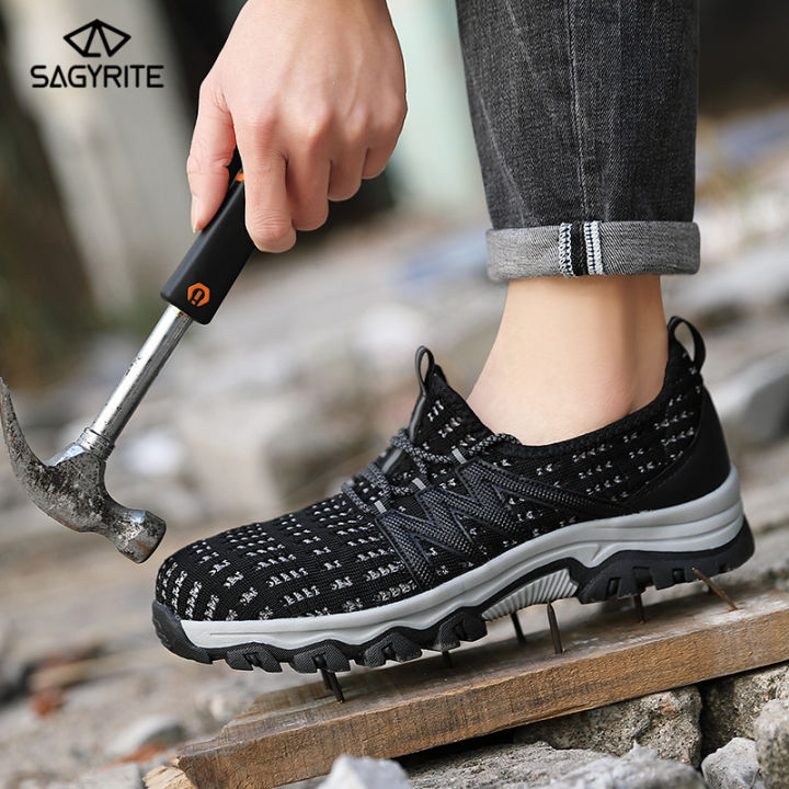 SAGYRITE Men Steel Toe Work Safety Shoes Casual Breathable Outdoor Sneakers  Puncture Proof Boots Comfortable Industrial Shoes