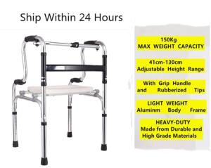 YS【COD】Black Adult/elderly Walker Multi-functional foldable stainless steel Walking Aid aids Crutches Canes Toilet Armrest 915