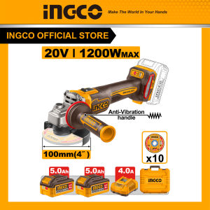 Máy mài góc pin 20V INGCO CAGLI2120232 1200W đĩa 100mm không chổi than 10 đĩa cắt kèm 2 pin 5Ah sạc nhanh