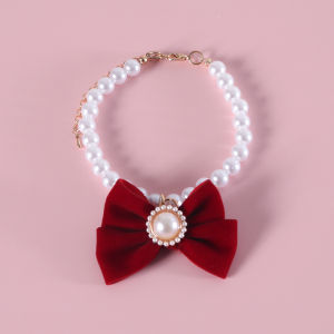 Universal pet collar for cats and dogs - Handmade pet jewelry - Cat and dog collar 新款宠物珍珠钻石蝴蝶结项链公主风丝绒领结吊坠生日猫咪小狗项圈