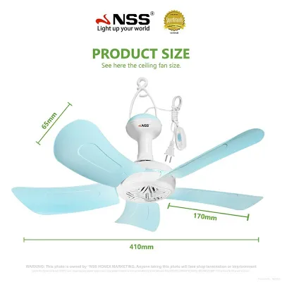 NSS Electric Ceiling Fan 3 Blades 700 mm Portable Hanging Fan 12V 12W Large Household Fan NS-F604