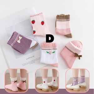 Kaos Kaki Anak Perempuan Motif Pink Strawberry Socks Kids Fashion Korea Kekinian Usia 3-12 Tahun TK SD