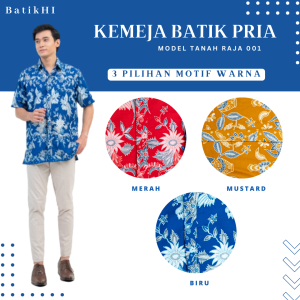 Kemeja Hem Batik Lengan Pendek Atasan Batik Pria Motif TR 001 Bahan Katun Adem Dan Nyaman