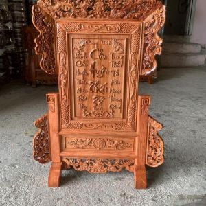 Bài Vị Tứ Linh Cửu Huyền Thất Tổ Gỗ Hương Đá – Kích Thước 48x64cm