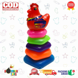 MAINAN ANAK SEGI 6 KECIL KARAKTER AYAM BEBEK GAJAH RAINBOW ORING RING DONAT 7 PCS