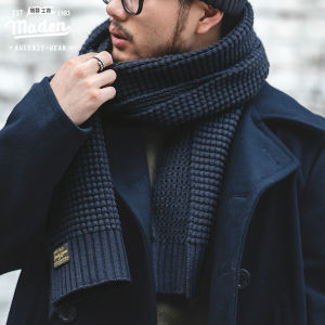 Maden brand 2025 winter men youth tooling style gentleman American retro gray knitted wool scarf European and American academic mature men with wool high-end warm scarf