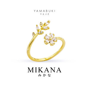 Mikana Floressa Yamabuki Gold Plated Adjustable Ring for women flower leaf cuff rings summer jewelry