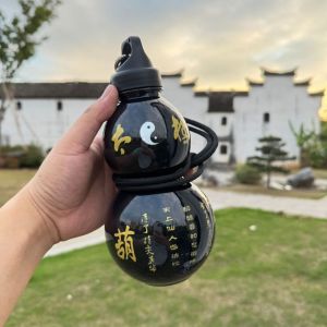 ZYJC สไตล์จีนจีน ขวดน้ำเต้า จุได้มาก 800มล. หม้อต้มน้ำ ลัทธิเต๋าตามธรรมชาติ สติกเกอร์ดีไอวาย ถ้วยน้ำน้ำ กีฬากีฬากีฬา