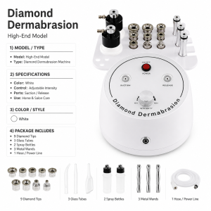Diamond Microdermabrasion Machine 9 Diamond Tips Adjustable Vacuum Suction Facial Exfoliation Blackhead Removal Pore Cleansing Skin Peeling Deep Cleaning Beauty Spa Salon Face Care Equipment