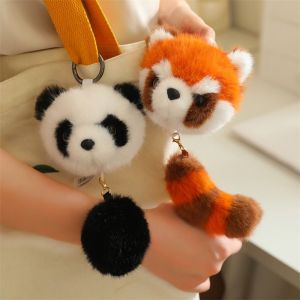 HOUMENG Plush Stuffed Red Panda Plush Keyring Cartoon Animal Pulling Tail Panda Plush Pendant Creative Soft Red Panda Plushies Pendant Zoo Gift