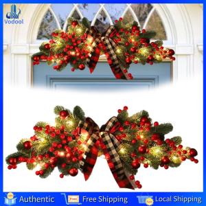 [Vodool Home Mall] Hanging Ornaments with Berries and Ribbon Bows Christmas Artificial Swag Christmas Decorative Swag for Front Door