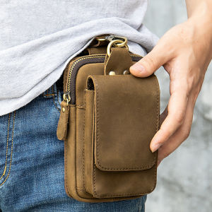 หนังแท้สําหรับผู้ชายกระเป๋าเอว First Layer Cowhide กีฬากระเป๋าคาดเอวโทรศัพท์มือถือกระเป๋าสตางค์กระเป๋าเดินทางเข็มขัดเครื่องมือกระเป๋าหนังคาดเอว