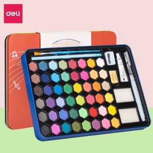 Bộ Màu Nước Dạng Nén Kèm Bộ 8 Họa Cụ Chuyên Nghiệp Deli- 24/36/48 Màu Sắc Tươi Sáng Solid Water Color Tô MàuVẽ Tranh -- VPP Bảo An