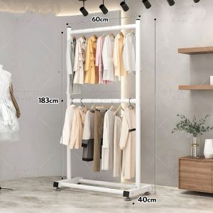 AI Home💕2ชั้น ราวตากผ้า ราวเเขวนผ้าเหล็ก โครงเหล็กเเข็งเเรง เเขวนได้30ตัว+ ราวตากผ้า ชั้นวางของ ราวแขวนผ้าร