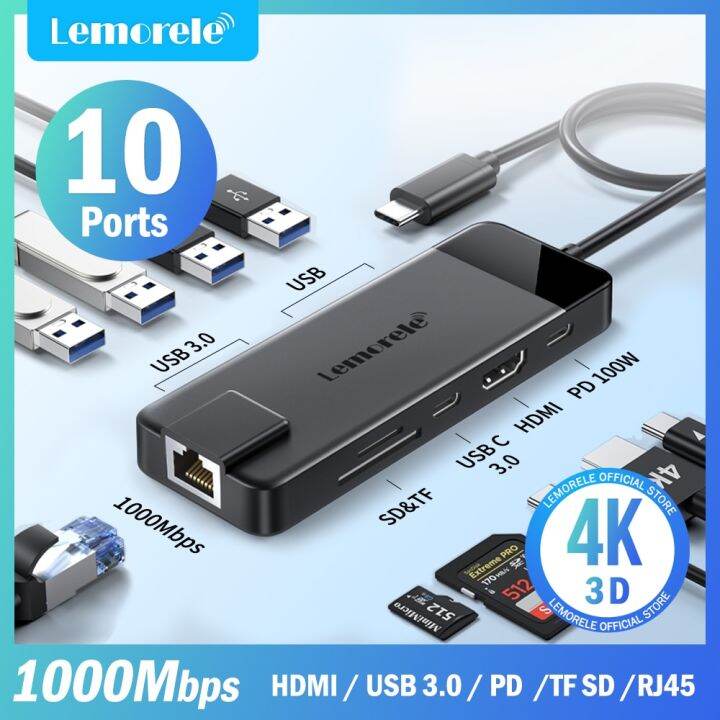 Lemorele 10/9In-1 USB C Hub Type C Docking Station RJ45 PD 100W Adapter ...