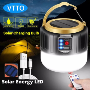 VTTO Solar LED Night Market Lamp Camping Light Outdoor USB Charging 3 Mode tent Lamp Portable Lantern Night Emergency bulb Flashlight for Camp