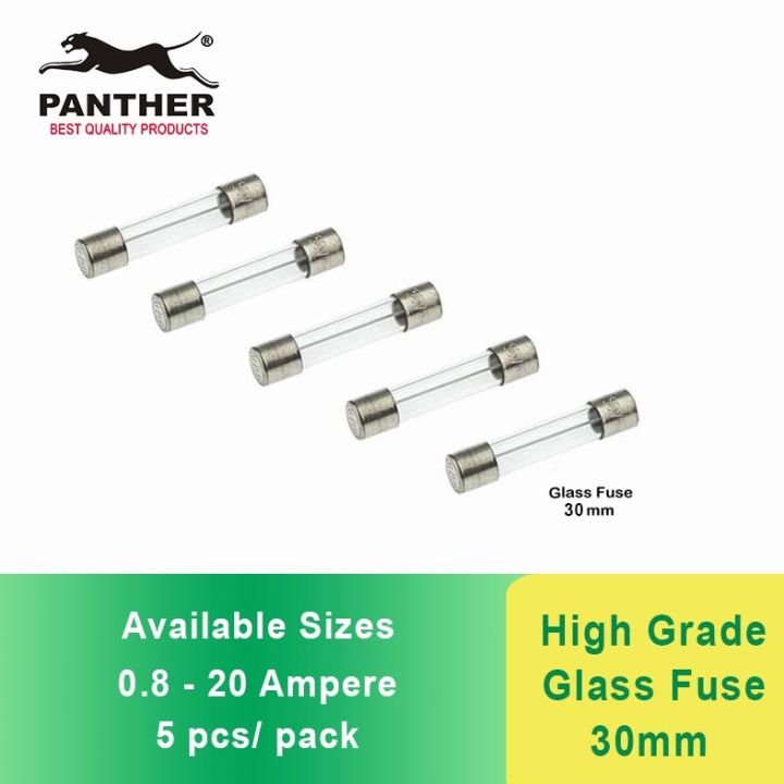 5 pcs. High Grade Glass Fuse 30mm (0.8 Ampere to 20 Ampere) 250V