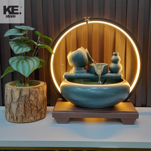Ceramic Indoor Desktop Water Fountain With Ring Light