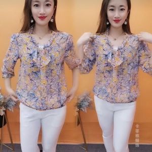 9 coloer 42-90kg mới của phụ nữ áo voan nhỏ thời trang Áo sơ mi thời trang trên lớp in có nút lỏng tính khí hàng đầu cho phụ nữ