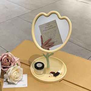 JPTD Dễ thương Gương trang điểm hình hoa tulip Cổ điển Có thể tháo rời Gương để bàn Gương trang trí Xoay 360 độ Gương trang điểm để bàn Phụ nữ