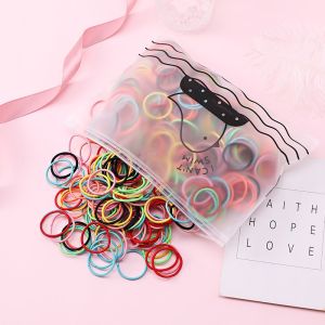 Alobeauty - [FREE POUCH] Karet Rambut Tipis Bahan Nylon Elastis Karet Rambut Anak Dewasa Warna-Warni Elastis Diameter 3 cm Isi 100 Pcs
