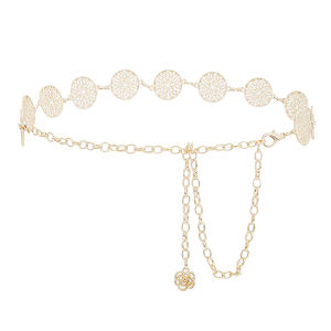 hananre Elegant Round Metal Belt For Women Retro Carved Hollow Out Waistband Fashion Dress Decoration