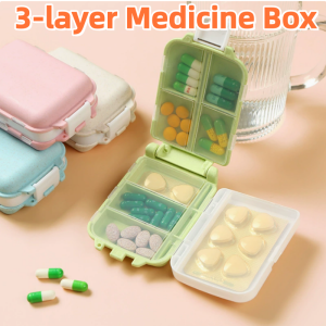 8 Divider Clamshell Design Medicine Tablet Pill Storage Organizer Heavy Duty Lightweight for Travel 3-layer Medicine Box Mini Portable Storage Box Environmentally Friendly Biodegradable Medicine Box