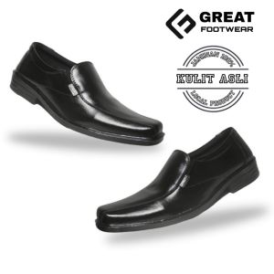 GREAT FOOTWEAR Sepatu Pantofel Pria Murah Sepatu Pantofel Kulit Hitam Sepatu Kerja Kantor Sekolah Slip On Casual Formal