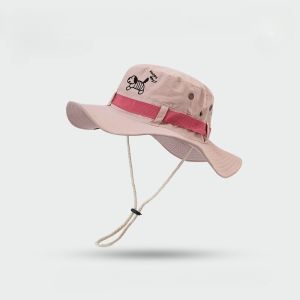 Women Bucket Hat Topi Hiking Camping Sun Hat Cotton Foldable Windproof Puppy Embroidery Cute