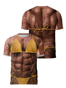 [Local Stock] VCC New Funny Muscle Body 3D Printed T-shirt Mens Designer Clothes Streetwear Short Sleeve Top Tees Ugly Chest Hair T Shirt Clothing