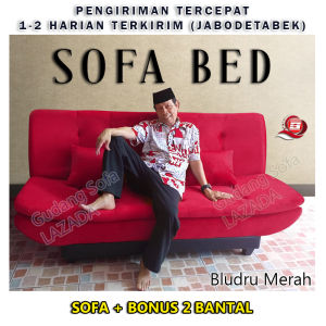 Sofa Bed PILLOWTOP + Meja + Puff/Stool. Bonus 2 Bantal | Bahan Bludru | Sofa Tidur/Sofa Malas/ Sofa Santai / Sofa bed minimalis