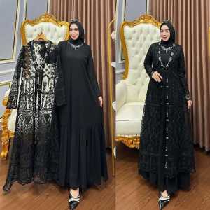 ARIMBI SET OUTHER BAHAN Ceruty baby doll mix brukat Aplikasi Payet GAMIS LEBARAN ELEGAN MEWAH