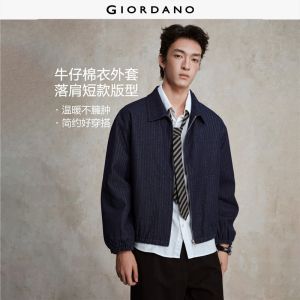 Giordano Men Stripe quilted lining denim jacket Free Shipping 18075827