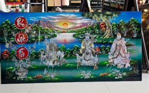 ( Tặng kèm khung) Tranh sơn mài Phúc Lộc Thọ khảm cừ size 80x160 cm trang trí làm quà tặng ý nghĩa