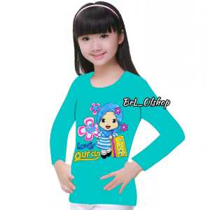 Kaos atasan anak perempuan murah | Kaos lengan panjang anak perempuan | Kaos Hijab | Kaos Warna | Hijab Biru | Kaos Bunga | Untuk anak umur 1-15 tahun