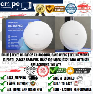 RUIJIE | REYEE RG-RAP62 AX1800 DUAL BAND WIFI 6 | CEILING MOUNT | 1G PORT |  2.4GHZ 574MPBS 5GHZ 1201MBPS |2X2