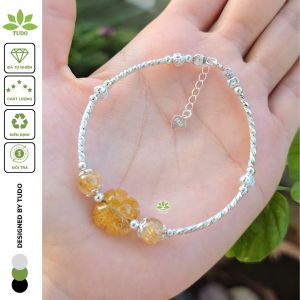 Q2582 Lắc bạc cỏ 4 lá Thạch Anh Tóc Vàng mix 2 hạt Thạch Anh Tóc Vàng hợp Thổ & Kim - Phong Thủy TUDO