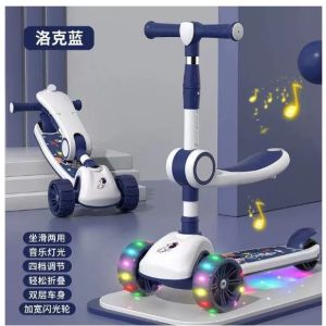 3-in-1 Adjustable Kids Scooter With Seat LED Light Music Folding Scooter for Kid Baby Scooter 2-12 Years Old Gift Idea