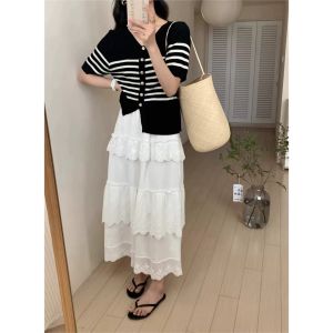 BL20947 Middle Striped Slit Knit Top