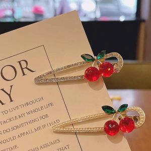 YOCKY All-Match Cute Fashion Design Temperament Alloy Solid Color Cherry Duckbill Clip Women Hair Accessories Rhinestone  Barrettes Korean Style Hair Clip