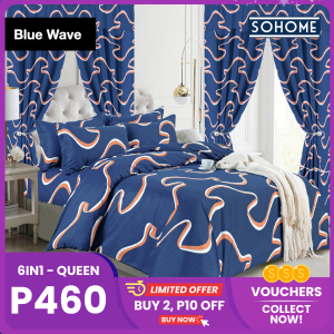 [6in1 Set - BEDDING SETS] SOHOME 6in1 Bedsheet Queen Size Bed Sheet Cover with Garter High Quality Korean Cotton Blend for Bed Dorm House Bedroom (Many sizes available) - Comfortable Good Quality Soft Cotton Hypoallergenic