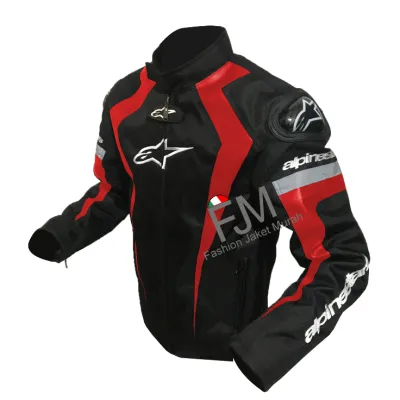 Jaket Motor Touring List Merah dengan Pelindung Punggung dan Bahu Slim Fit