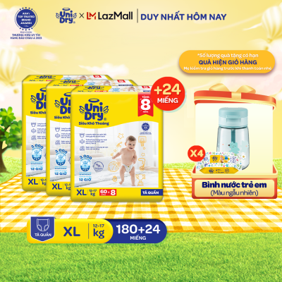 Combo 3 Tã quần UniDry Siêu khô thoáng gói Super Jumbo mới size M76/L68/XL60/XXL54 + 8 miếng