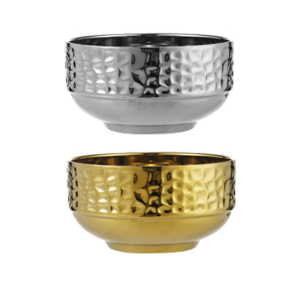 Hammered Texture Stainless Steel Bowl Heat Resistant Double Wall Construction Safe Tableware For Hot Soup Dishes